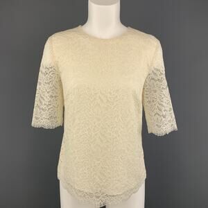 BARNEY'S NEW YORK Size 6 Cream Lace Short Sleeve  Blouse
